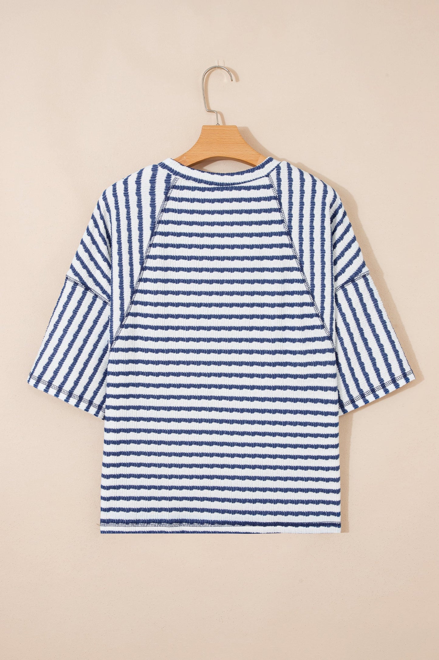 Stripe Textured Knit 3/4 Sleeve Top