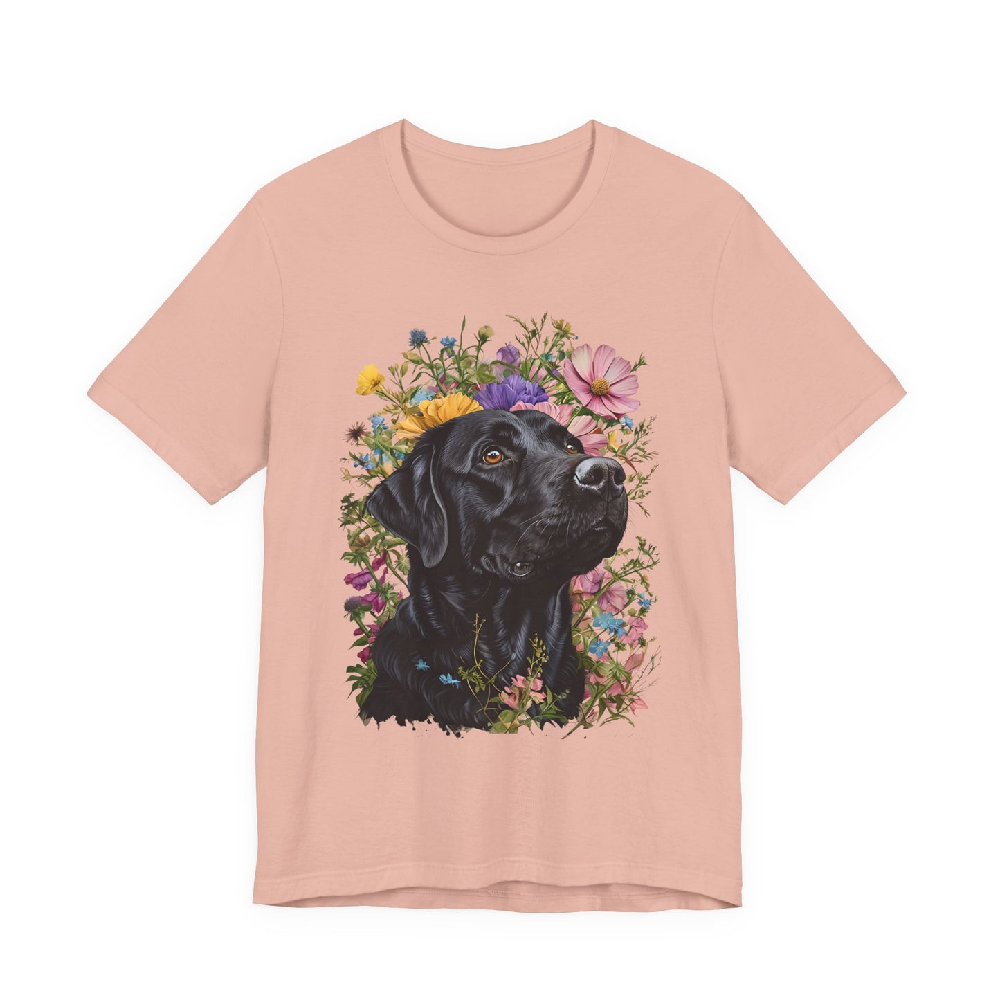 Black Lab Floral Short Sleeve Tee | Dog Lover Gift, Pet Memorial, Mother's Day Gift, Nature Lover Apparel, Casual Wear