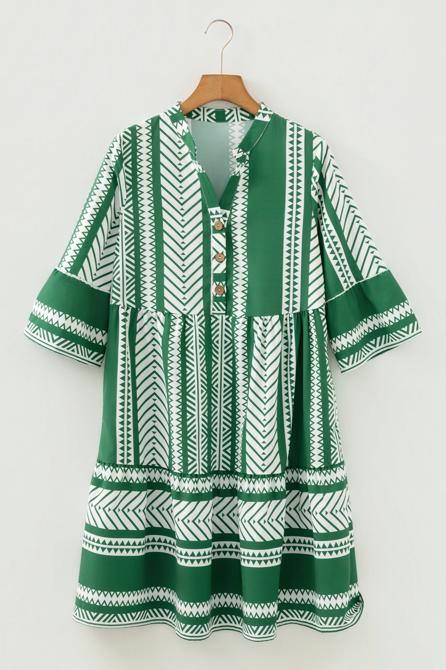 Boho Geometric Stripe Half Buttoned Dress