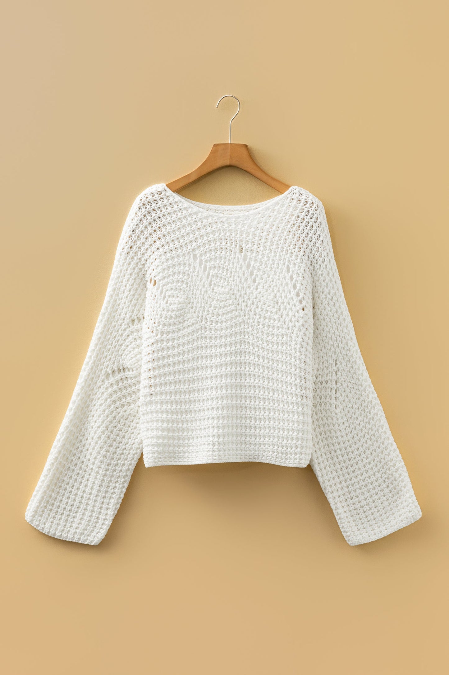 Hollowed Knit Wide Sleeve Pullover Sweater