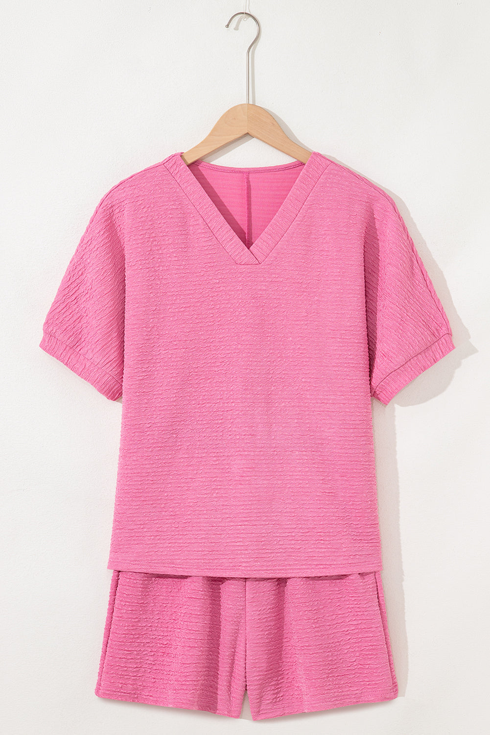 Solid Textured T-Shirt and Shorts Set