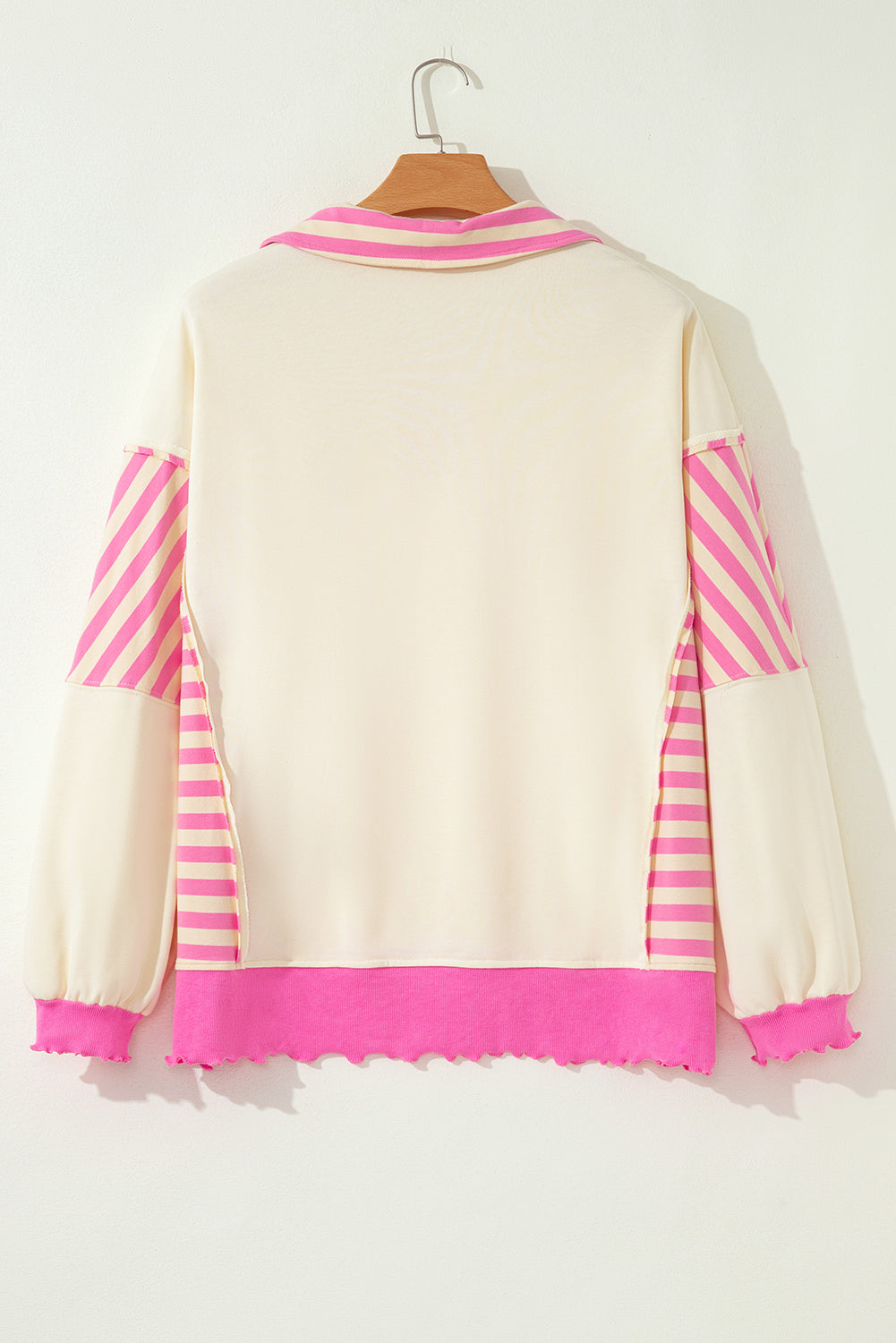 Plus Size Stripe Colorblock Collared Drop Shoulder Top