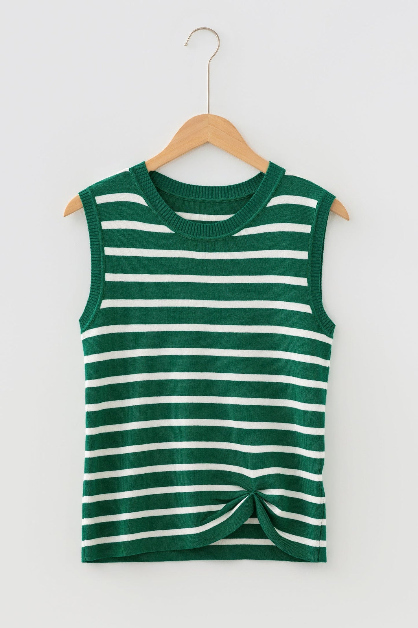 Green Stripe Crew Neck Sleeveless Sweater Vest