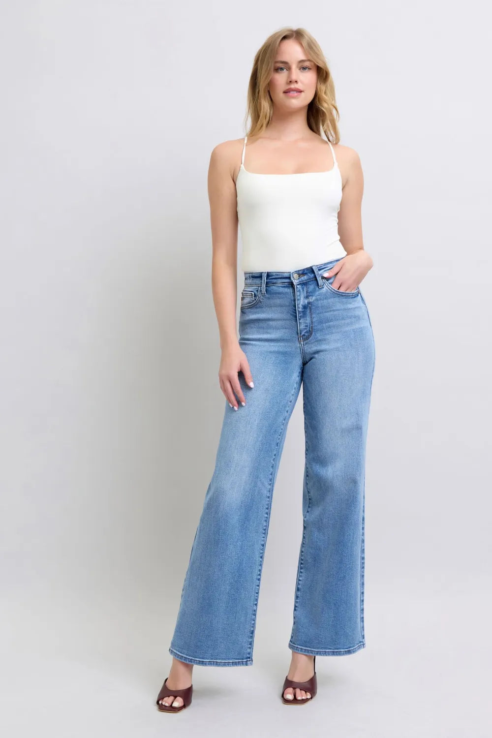 Full Size High Waist Wide Leg Judy Blue Jeans with Functional Pockets