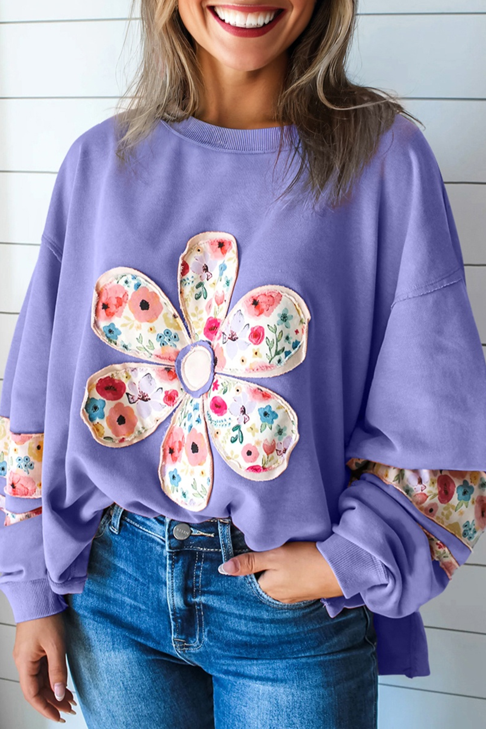 Floral Patchwork Long Sleeve Sweatshirt