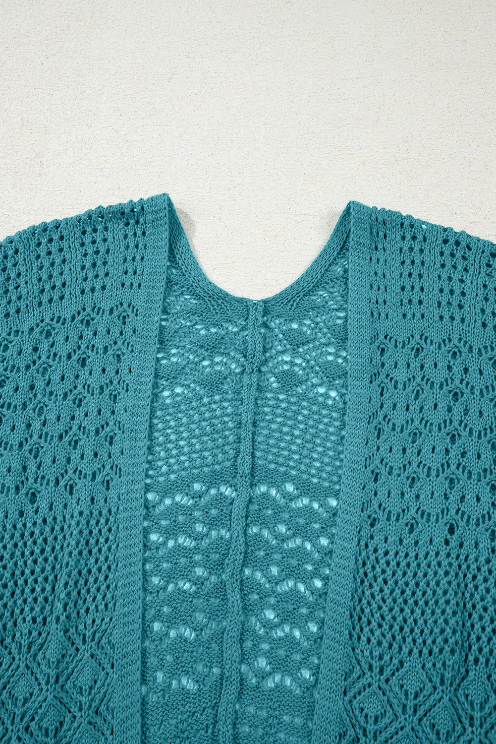Solid Hollow Knit Open-Front Cardigan