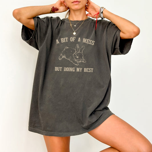 A Bit Of A Mess, Doing My Best, Cute Bunny, Rabbit, Funny, Aesthetic, Meme, Tshirt Comfort Colors T-Shirt