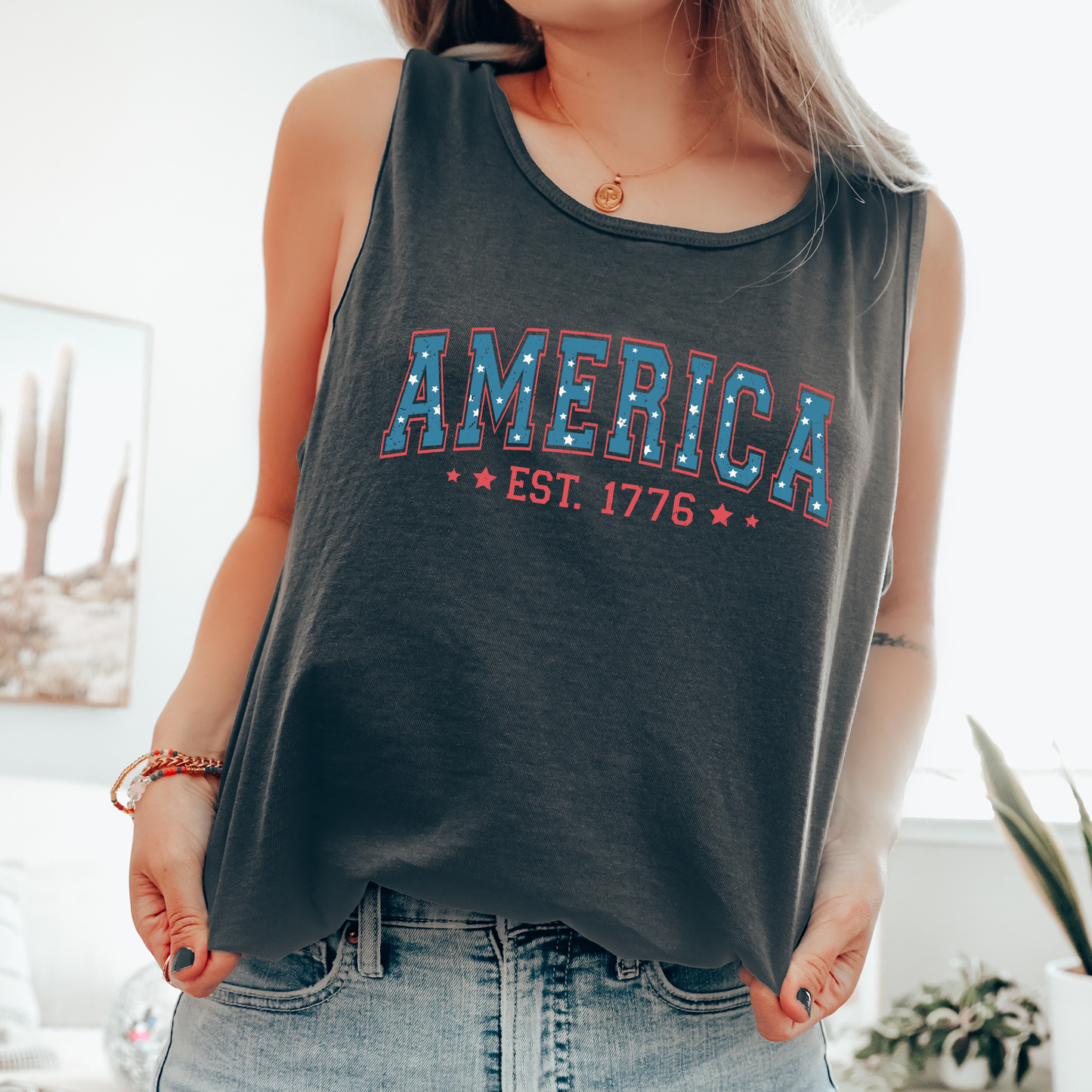 America Est 1776, Fourth of July, America, Patriotic, USA Comfort Colors Tank Top
