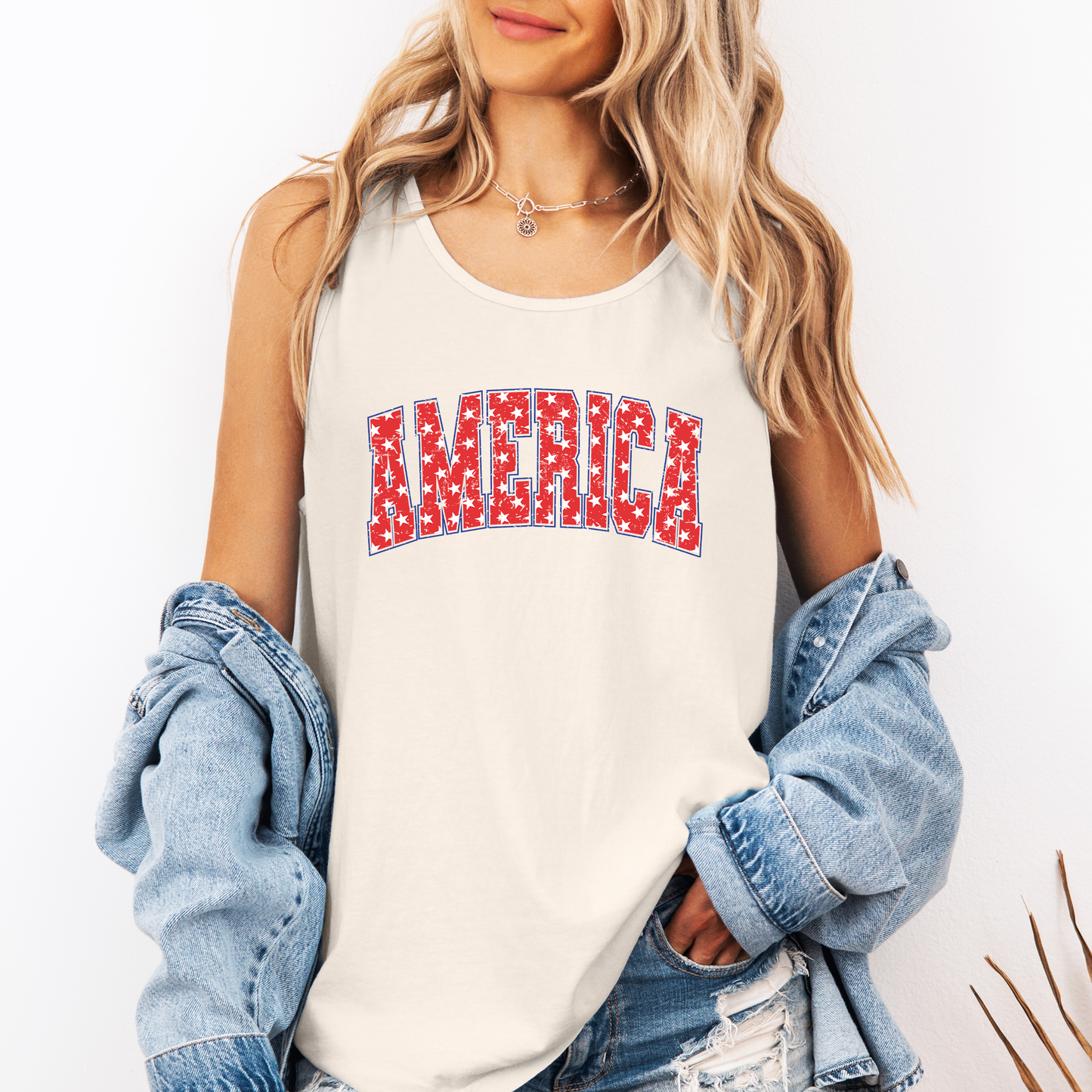America Retro Varsity, Fourth of July, America, Patriotic, USA Comfort Colors Tank Top
