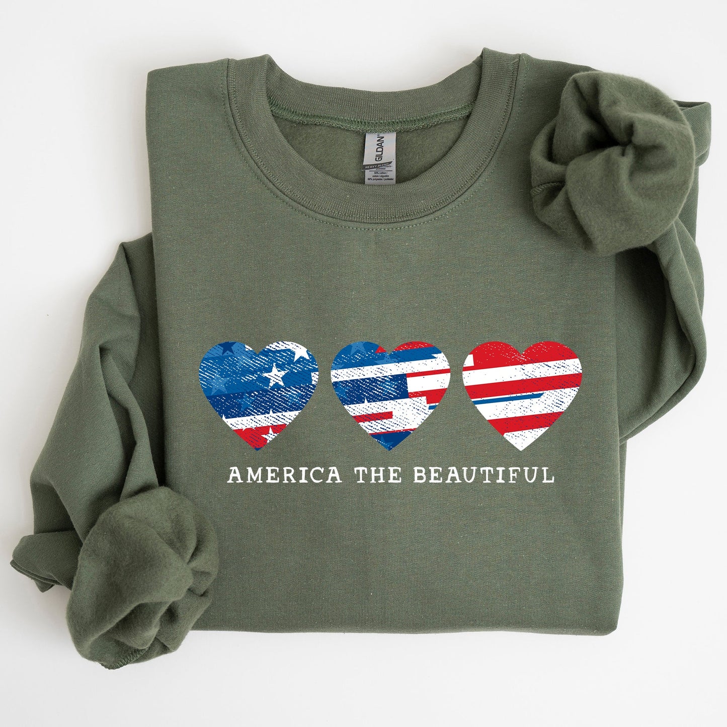 America The Beautiful, Retro Hearts, Patriotic Sweatshirt