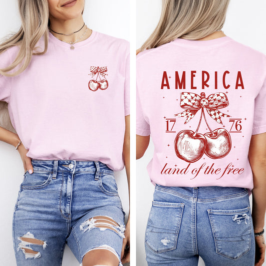 America, Land Of The Free, 1776, Cherries, Patriotic, 4th of July Tshirt Comfort Colors T-Shirt