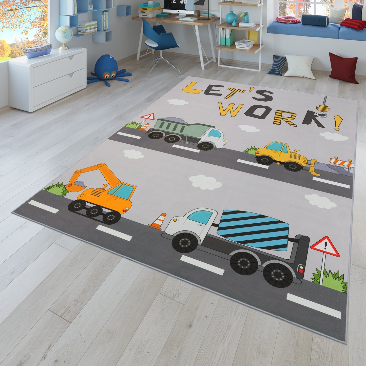 Kids Play-Mat Bob Construction Road with Trucks & Cranes