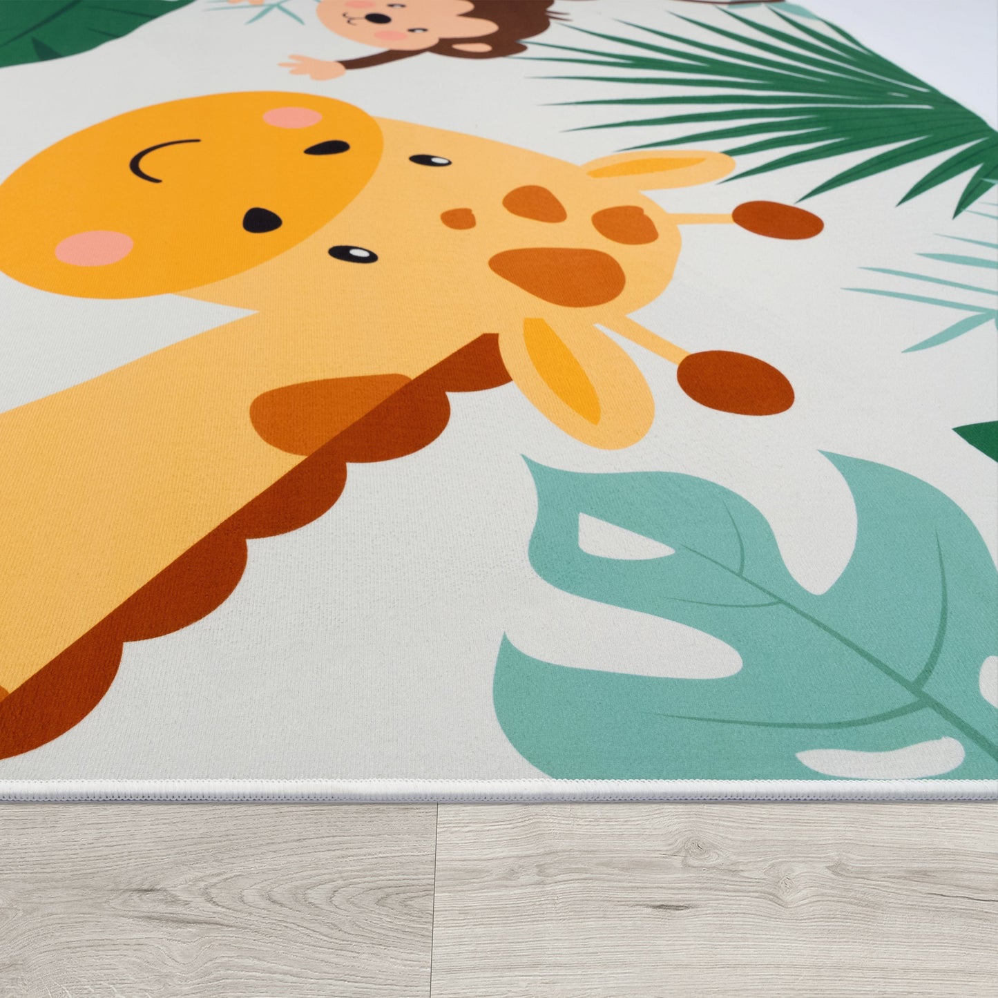Kids Rug Lilo Jungle Animal Play Mat with Lion Giraffe Monkey in Beige