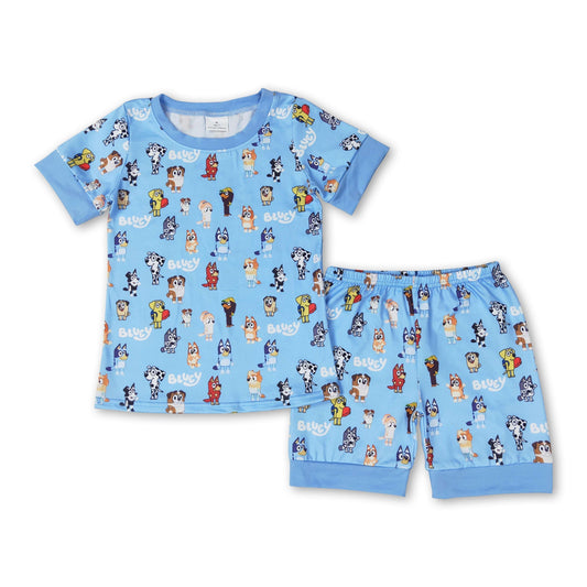 Short sleeves blue dog top shorts boys summer pajamas