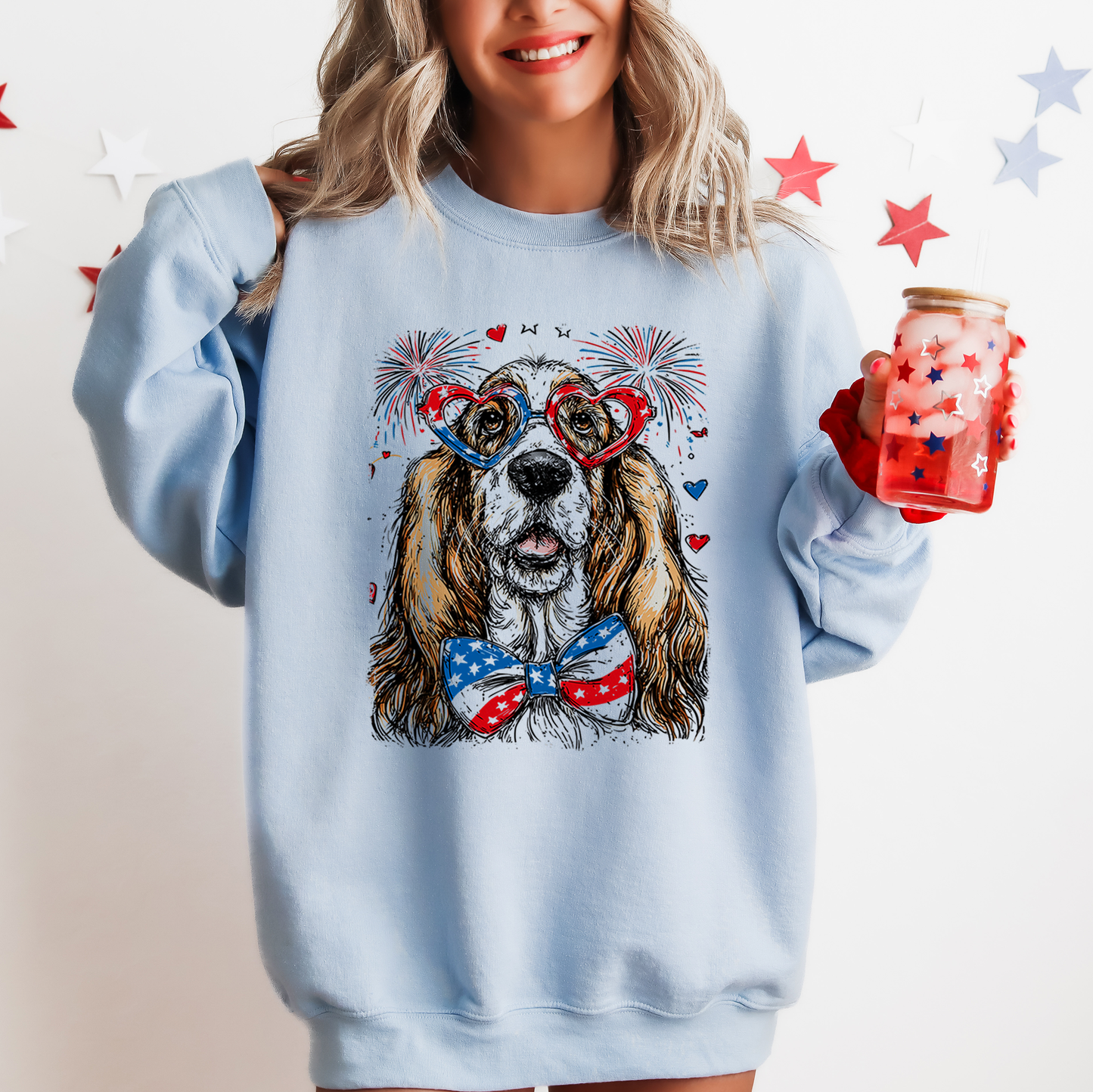 Basset Hound Patriotic Dog, USA, America, Pet Lover, 4th of July Sweatshirt