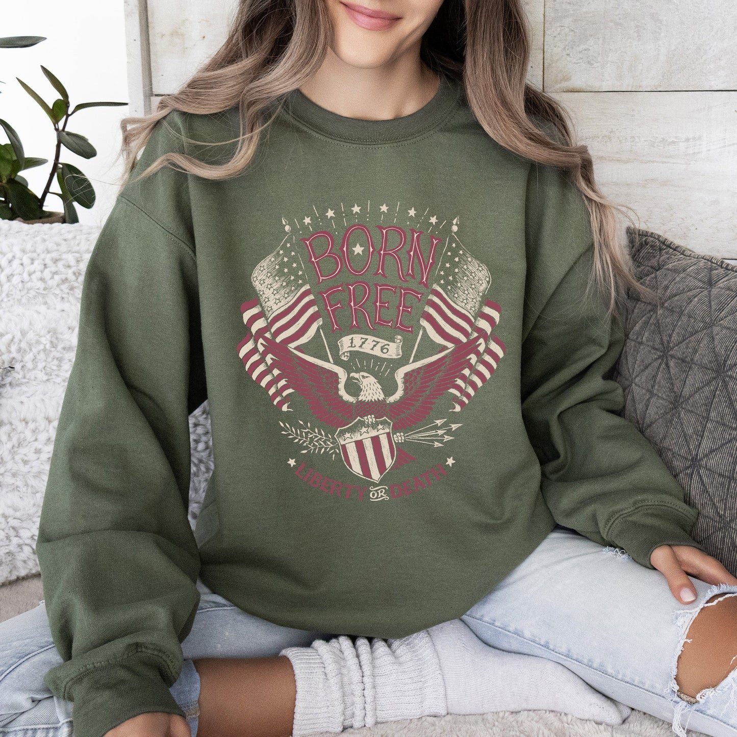 Born Free, Patriotic, 1776, 4th of July Sweatshirt