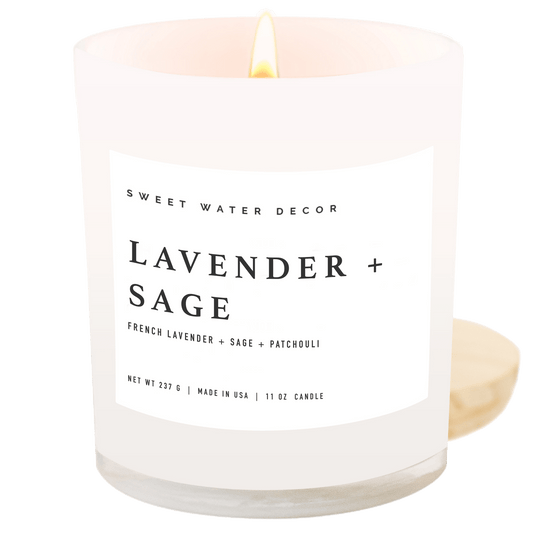 Lavender and Sage Soy Candle - White Jar - 11 oz