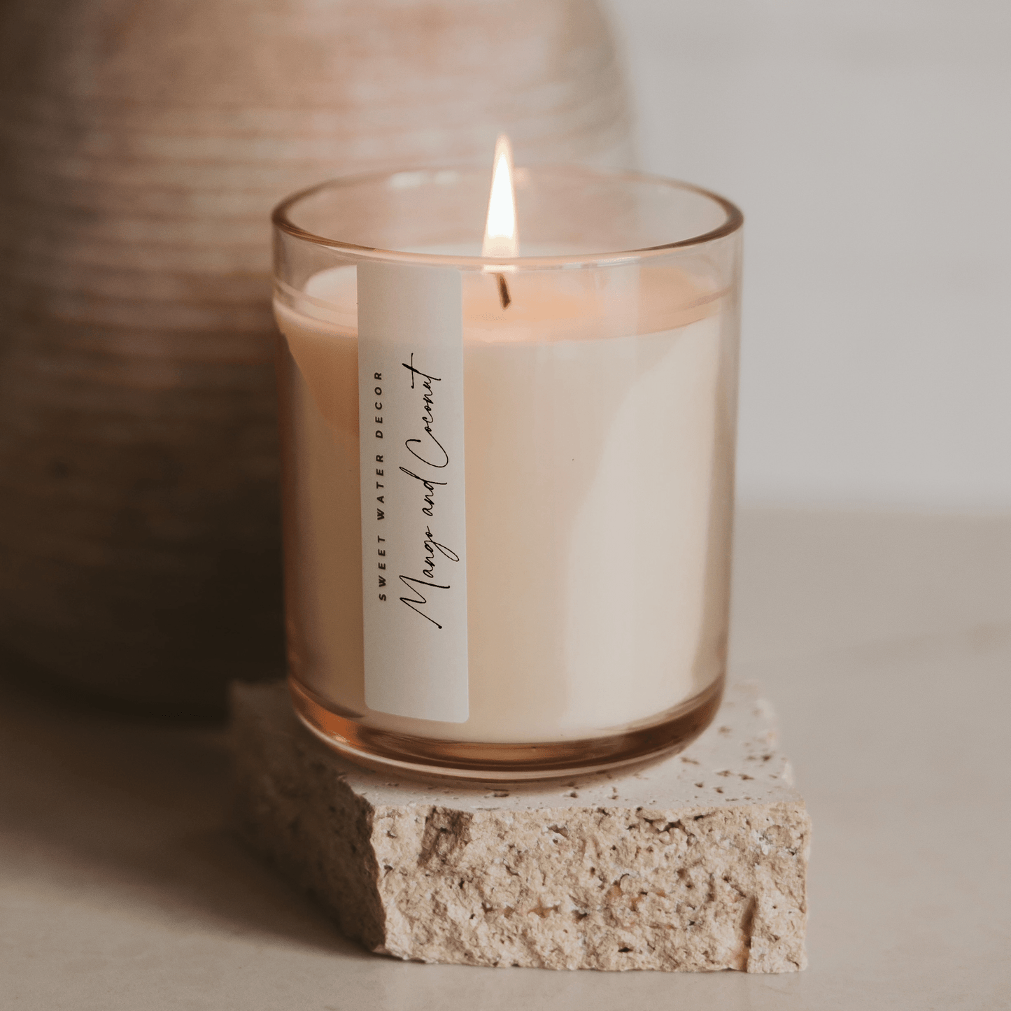 Mango and Coconut Soy Candle - Tinted Glass Jar - 12 oz