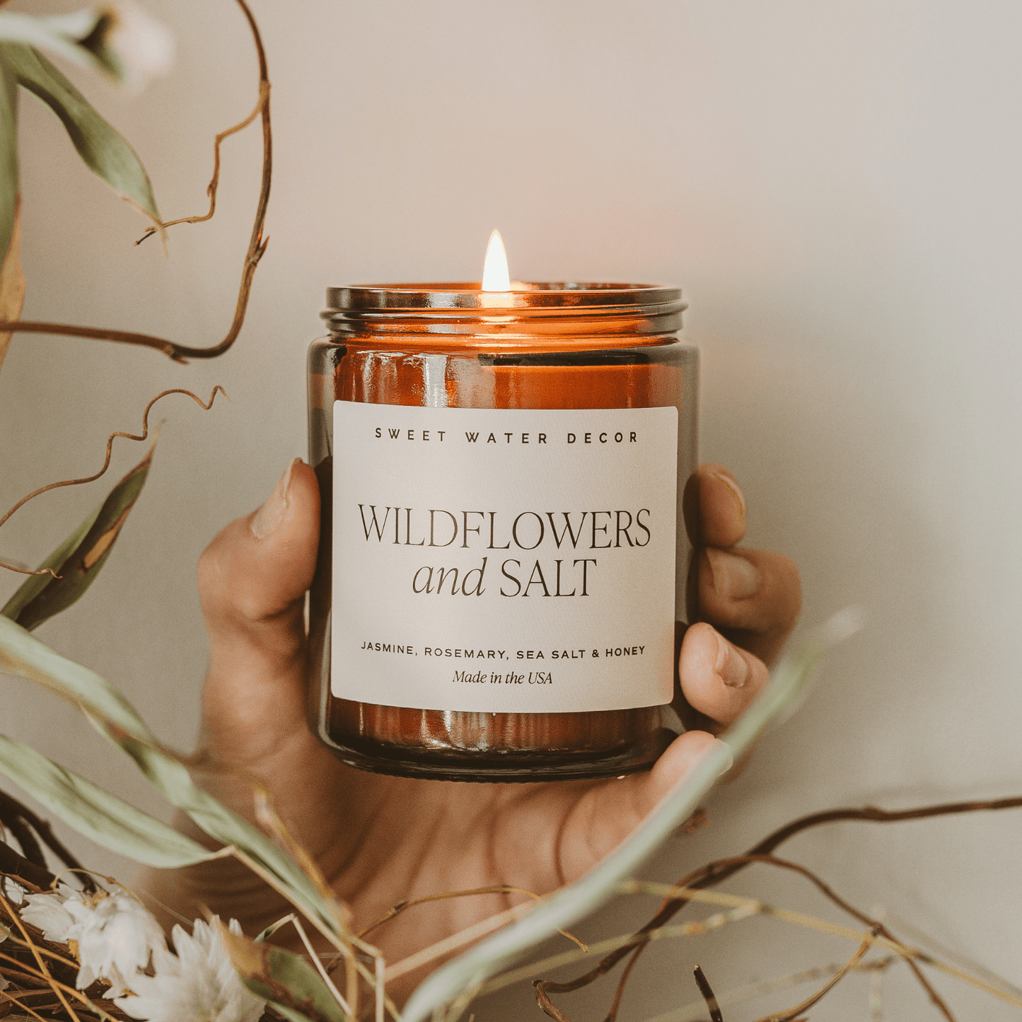 Wildflowers and Salt Soy Candle - Amber Jar - 9 oz