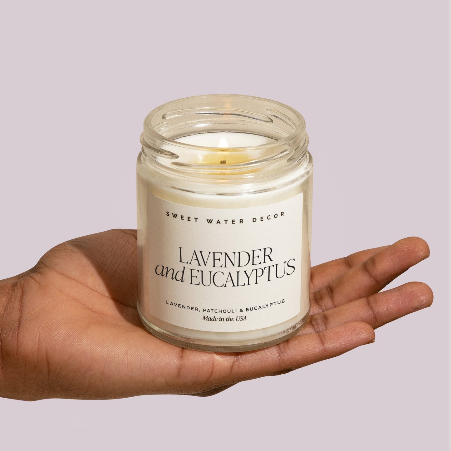 Lavender and Eucalyptus Soy Candle - Clear Jar - 9 oz (Self Care Calm and Comfort)
