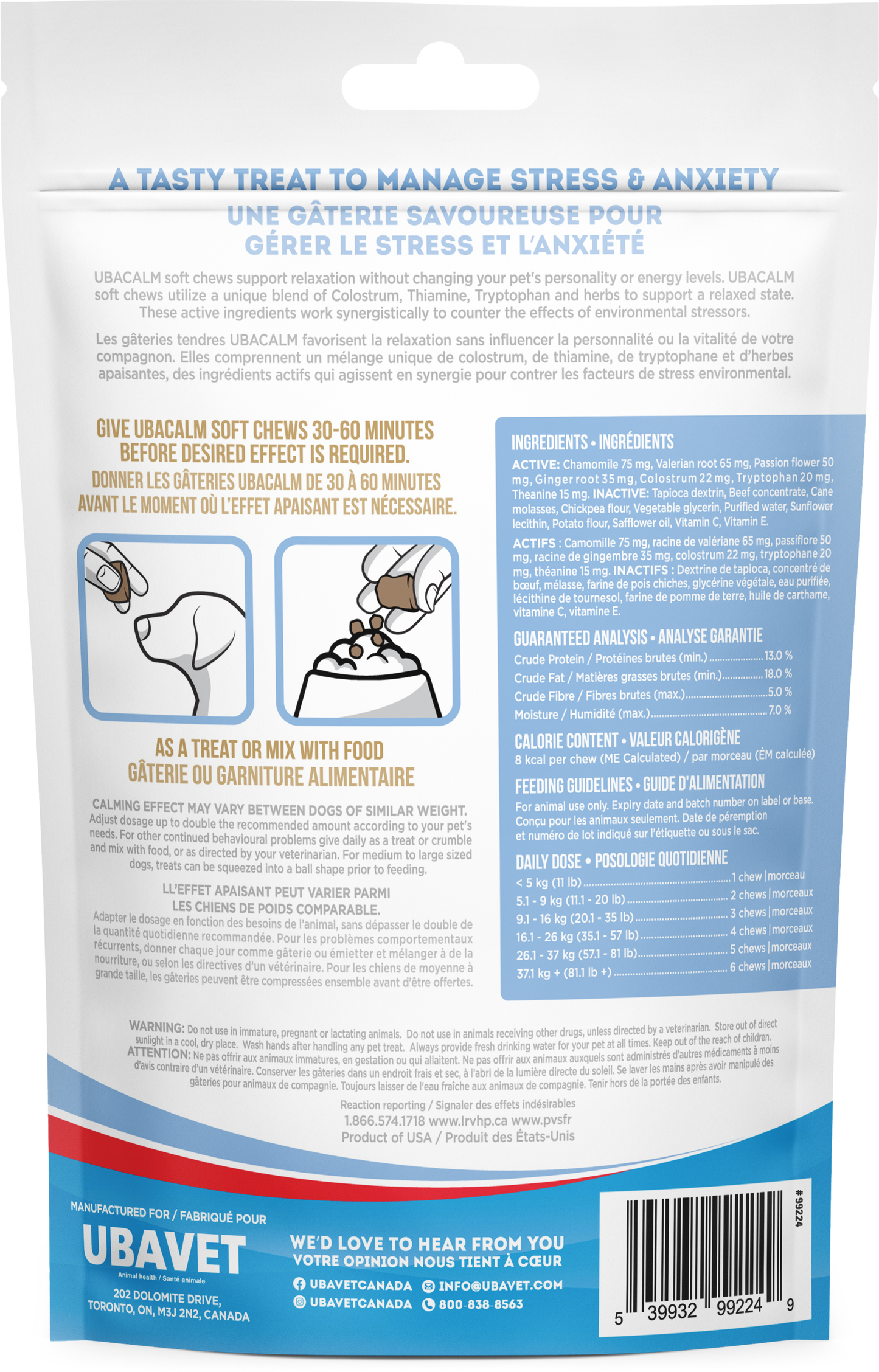 UBAVET UBACALM Calming Soft Chews for Dogs & Cats – Natural Stress & Anxiety Relief