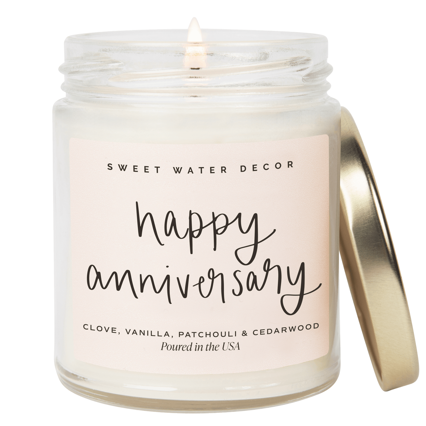 Happy Anniversary Soy Candle - Clear Jar - 9 oz (Palo Santo Patchouli)