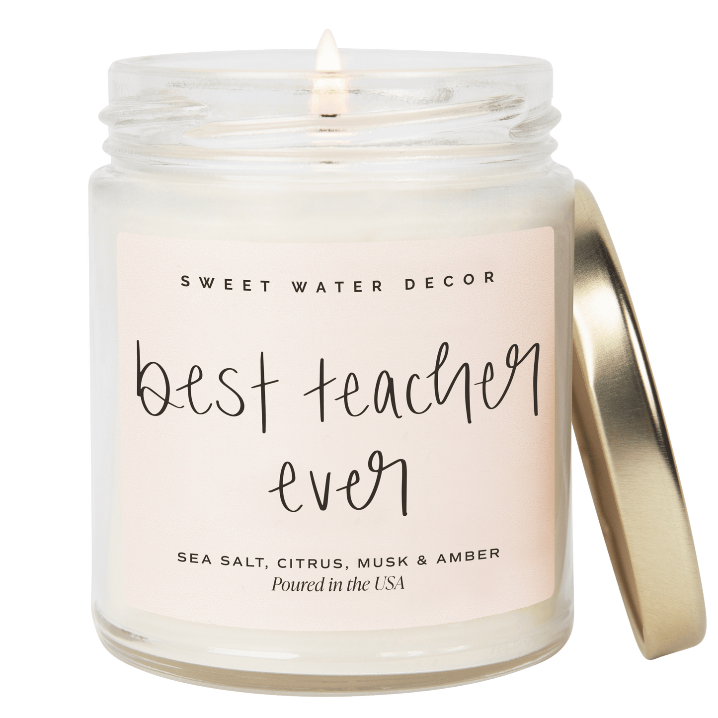 Best Teacher Ever Soy Candle - Clear Jar - 9 oz (Salt and Sea)