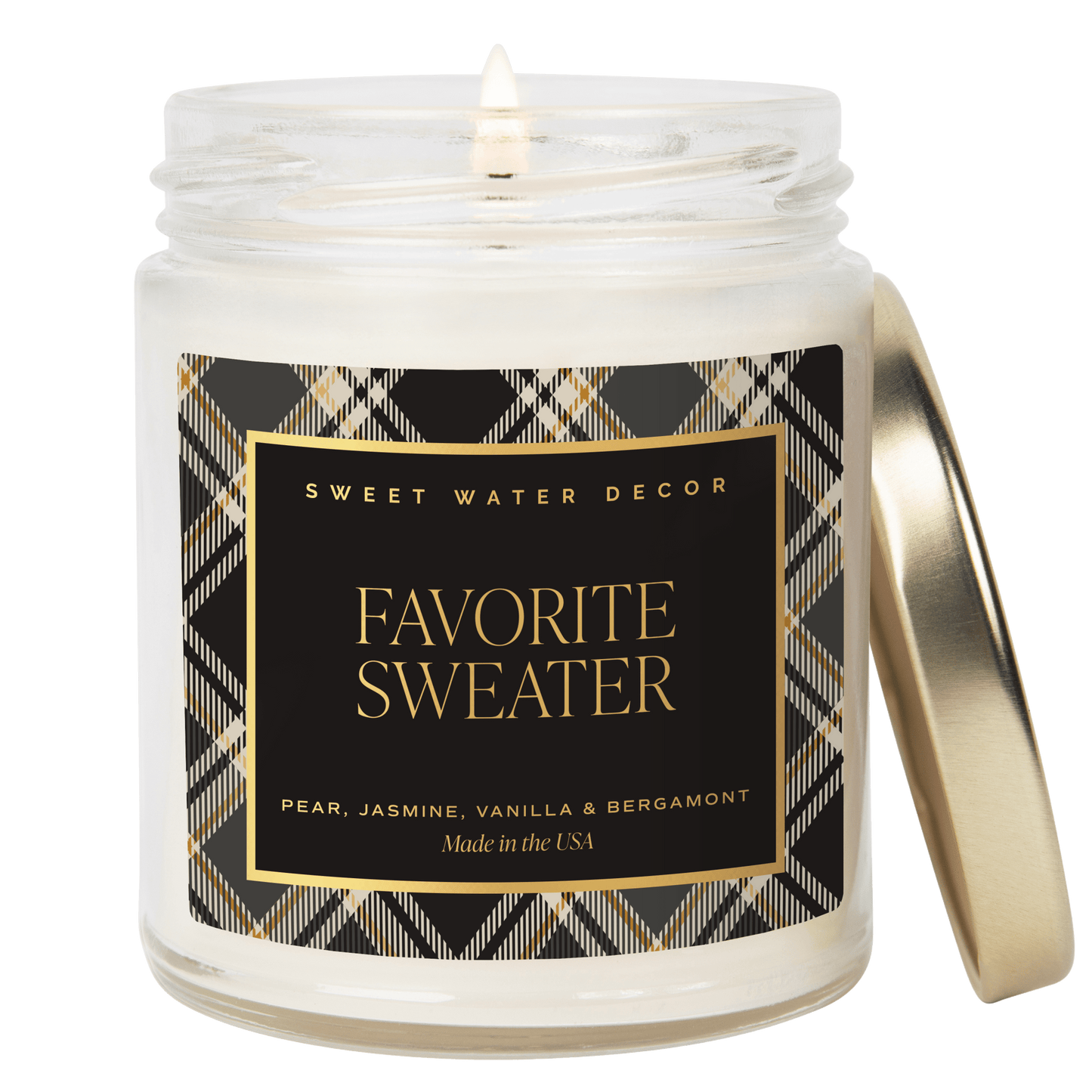 Favorite Sweater Soy Candle - Patterned 9 oz - Clear Jar (Cashmere and Vanilla)