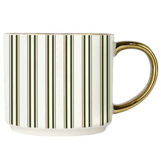 Green Stripe 14oz. Gold Handle Coffee Mug