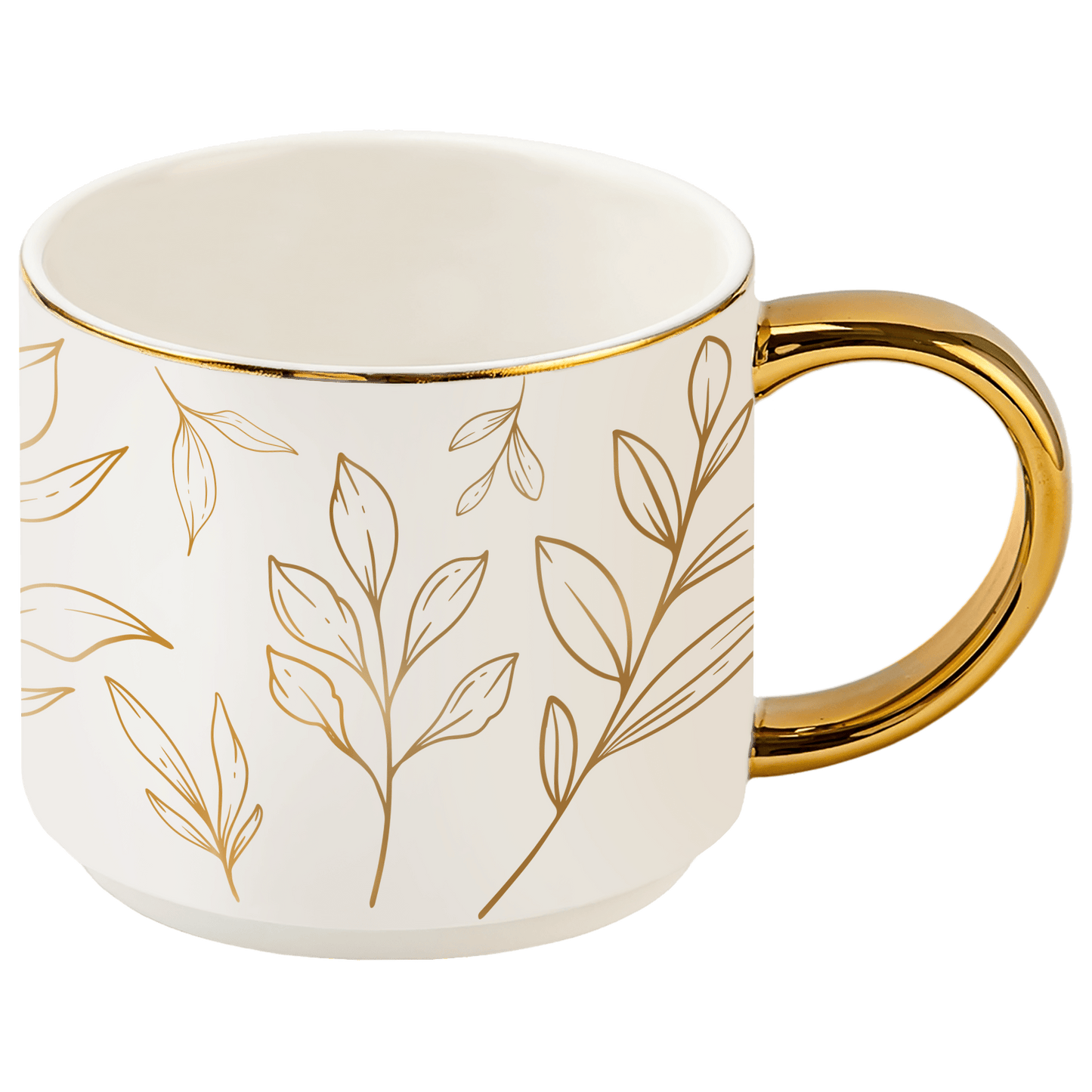 Gold Leaves 14 oz Gold Handle Coffee Mug