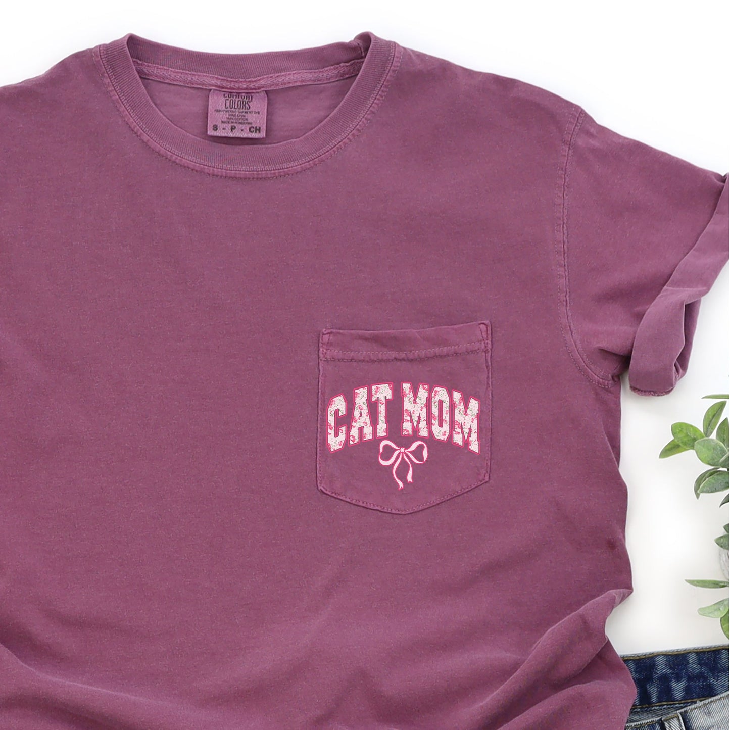 Cat Mom, Coquette, Pocket, Ribbons, Bows Pocket Tee Comfort Colors T-Shirt