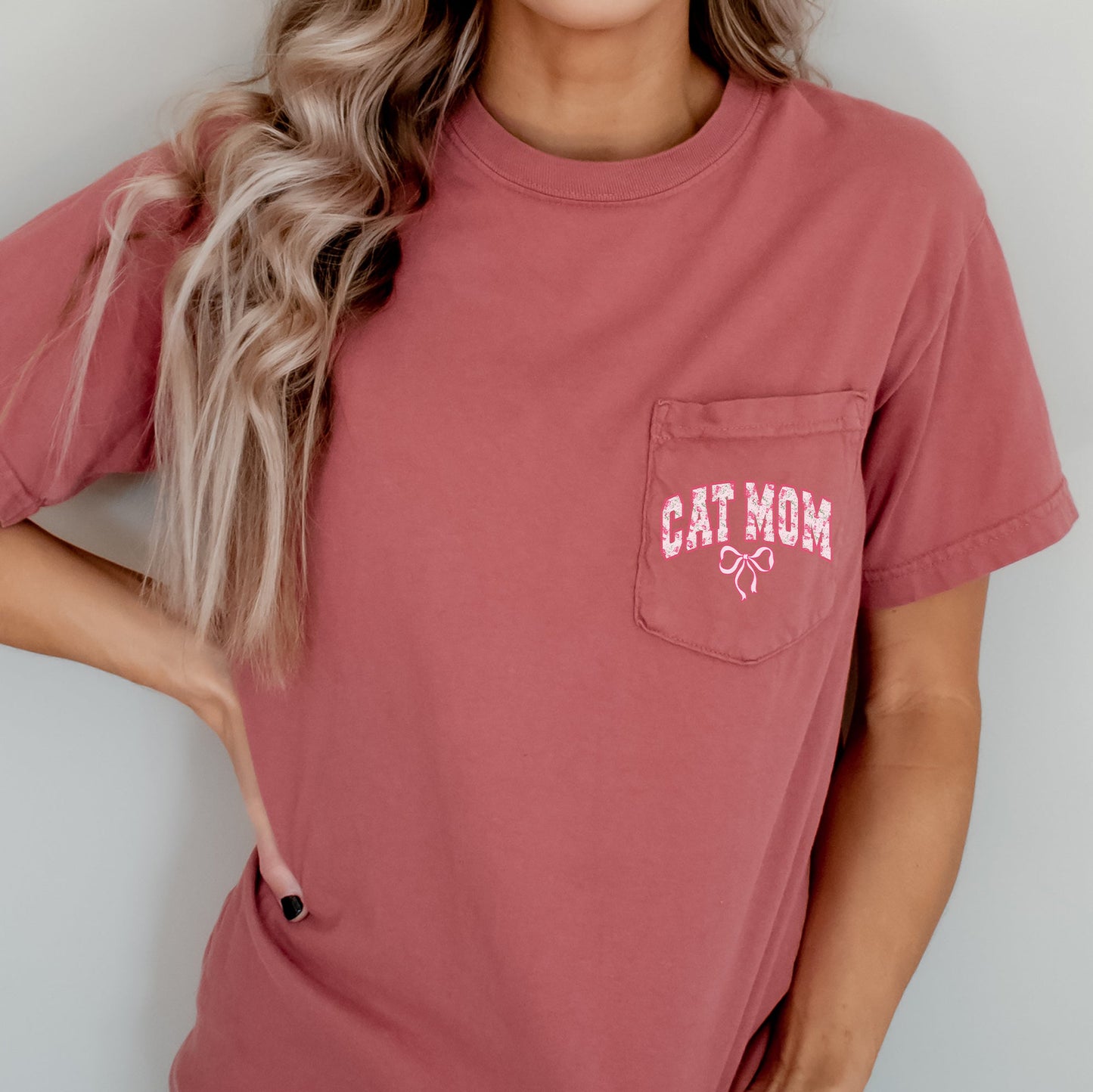 Cat Mom, Coquette, Pocket, Ribbons, Bows Pocket Tee Comfort Colors T-Shirt