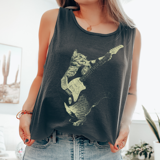 Cat Playing Guitar, Cute, Music Comfort Colors Tank Top