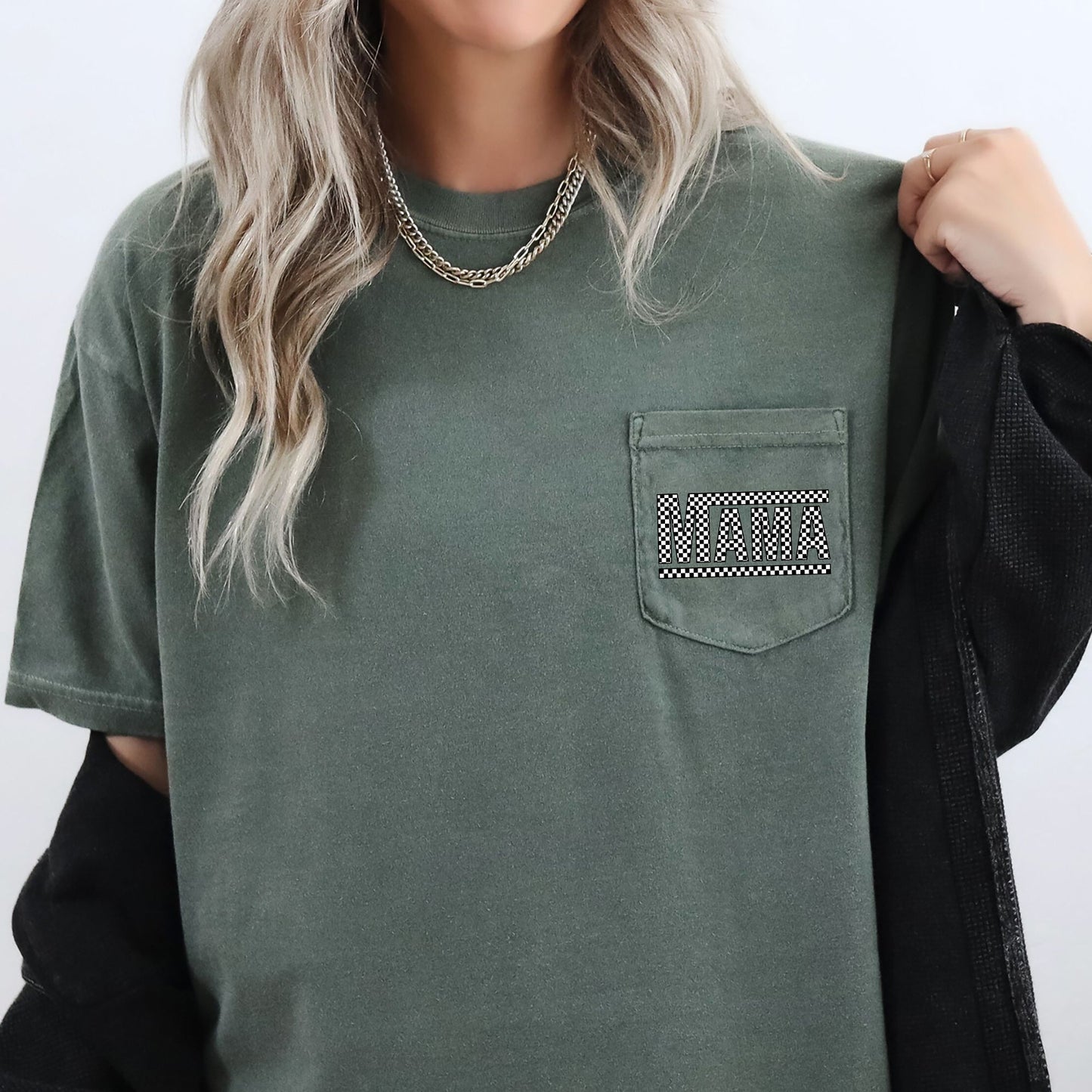 Checkered Mama, Retro, Pocket Tee Comfort Colors T-Shirt