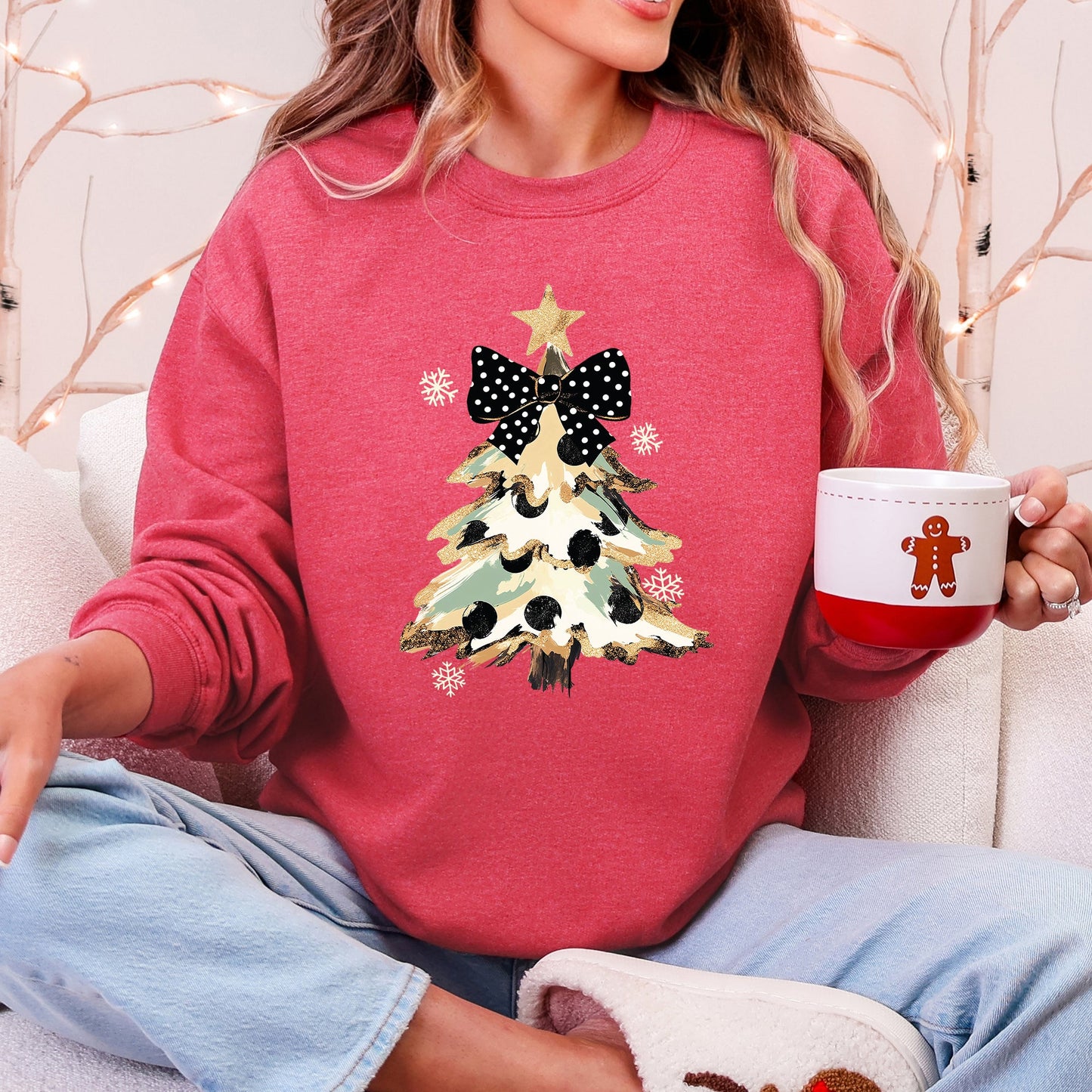 Christmas Camo Tree, Cute, Ribbon, Coquette, Santa Sweatshirt