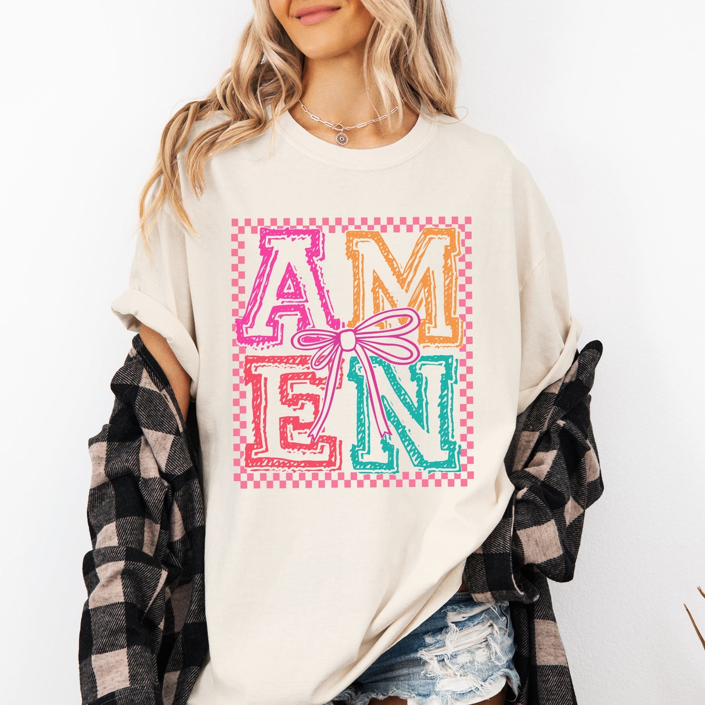 Colorful, Amen, Bows, Coquette, Christian, Jesus, Gospel, Faith, Saved Tshirt Comfort Colors T-Shirt