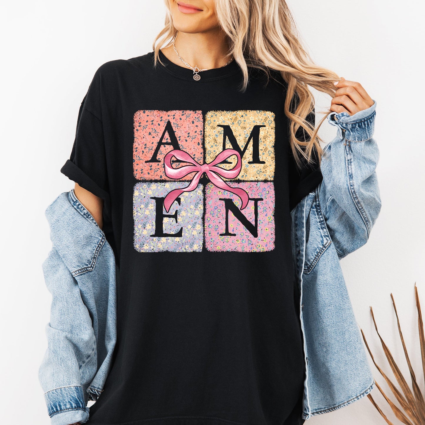 Colorful, Floral, Amen, Ribbon, Coquette, Christian, Jesus, Gospel, Faith, Saved Tshirt Comfort Colors T-Shirt