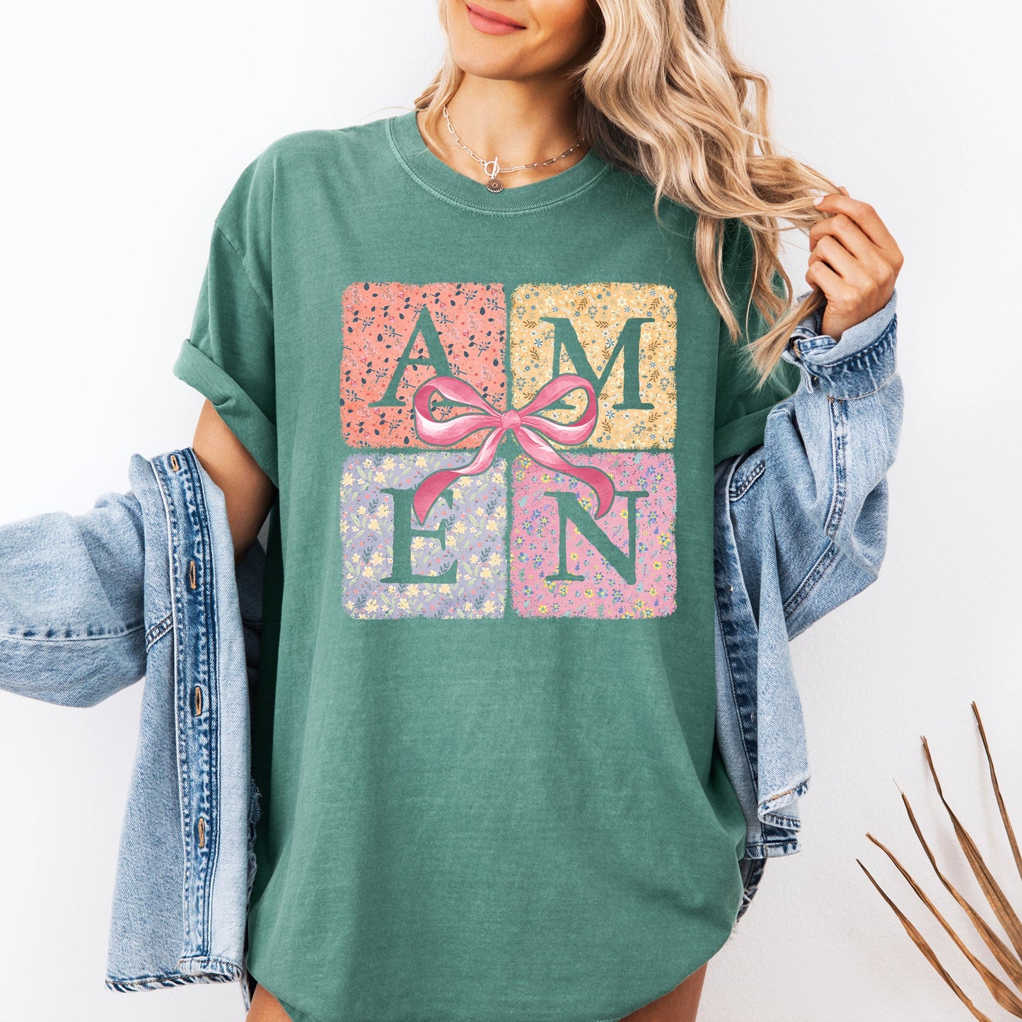 Colorful, Floral, Amen, Ribbon, Coquette, Christian, Jesus, Gospel, Faith, Saved Tshirt Comfort Colors T-Shirt