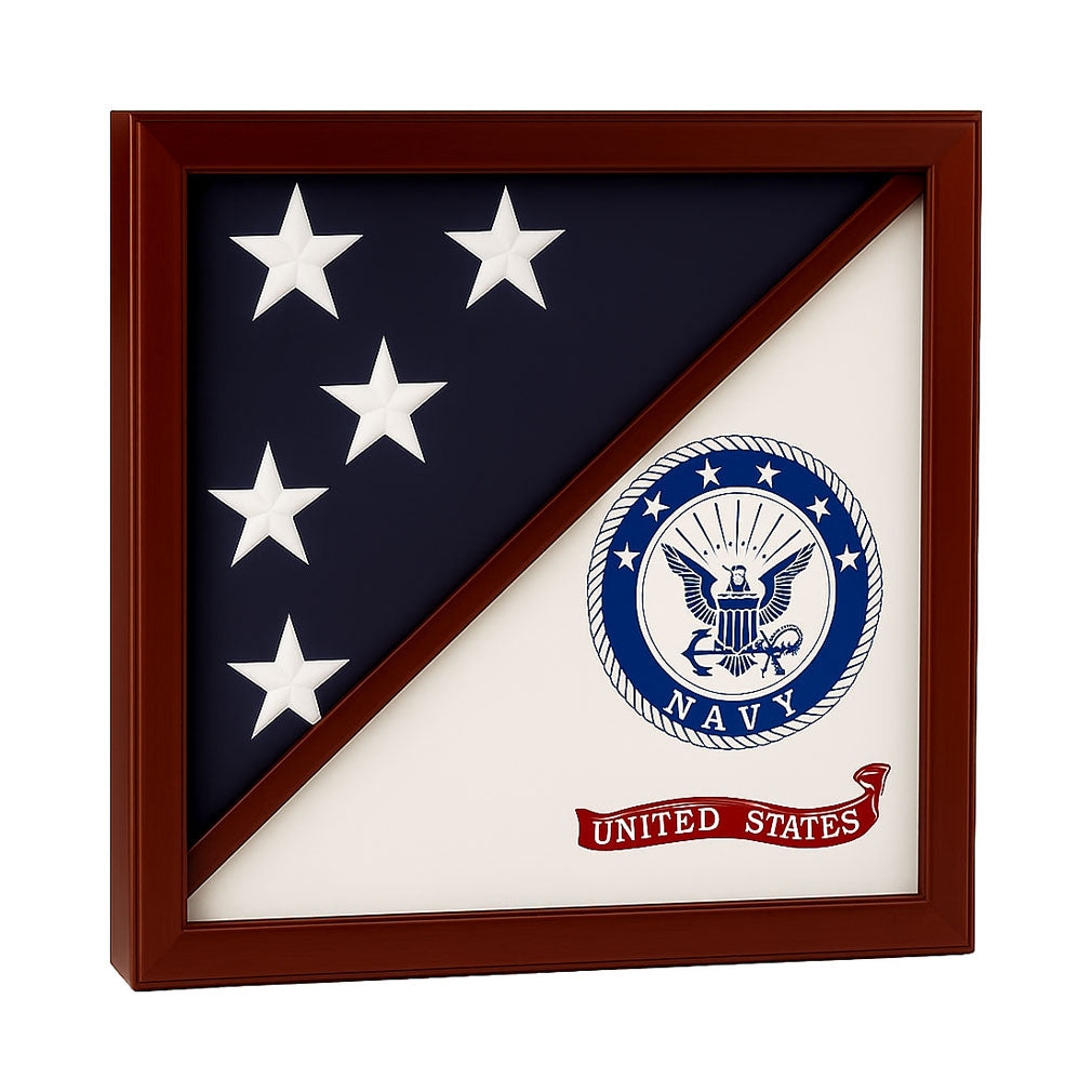 2 Flags Display Case - Navy Flag and American Flag