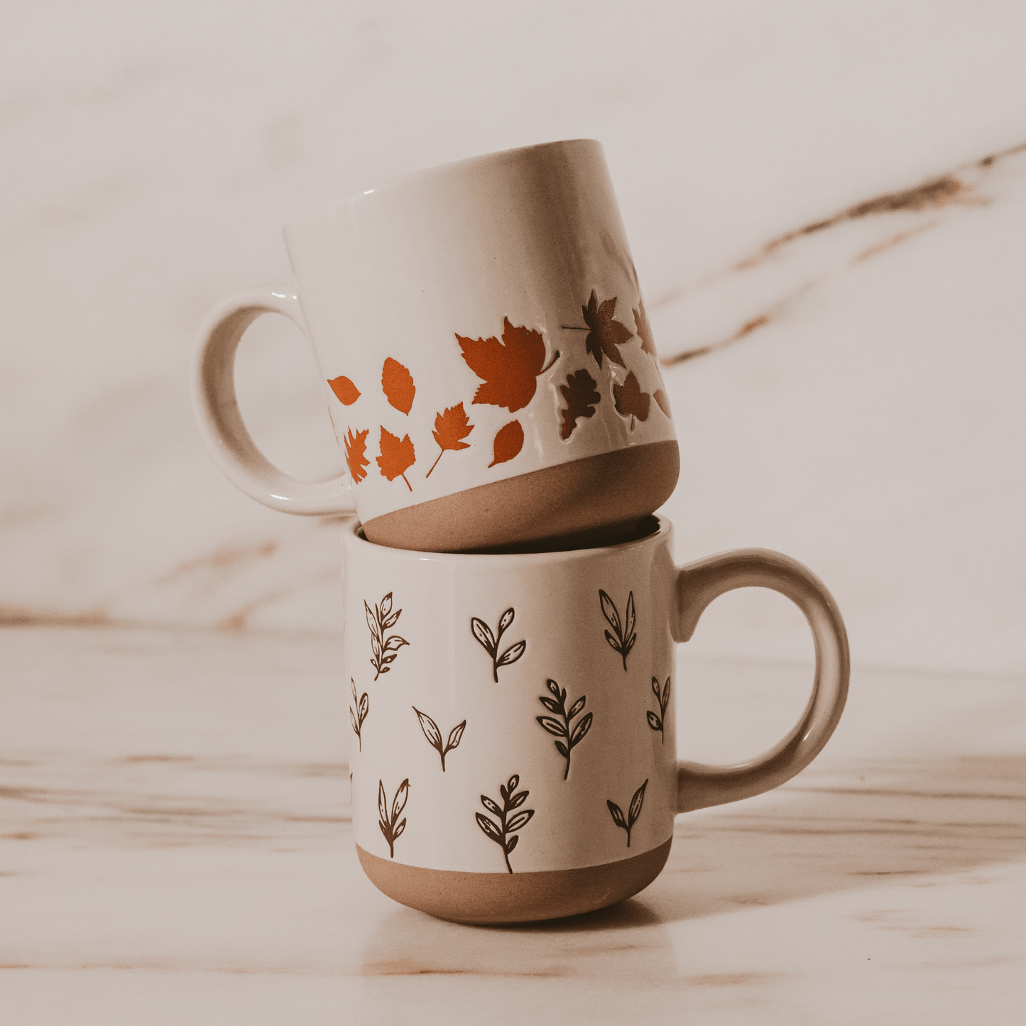 Brown Leaves 14oz. Stoneware Coffee Mug