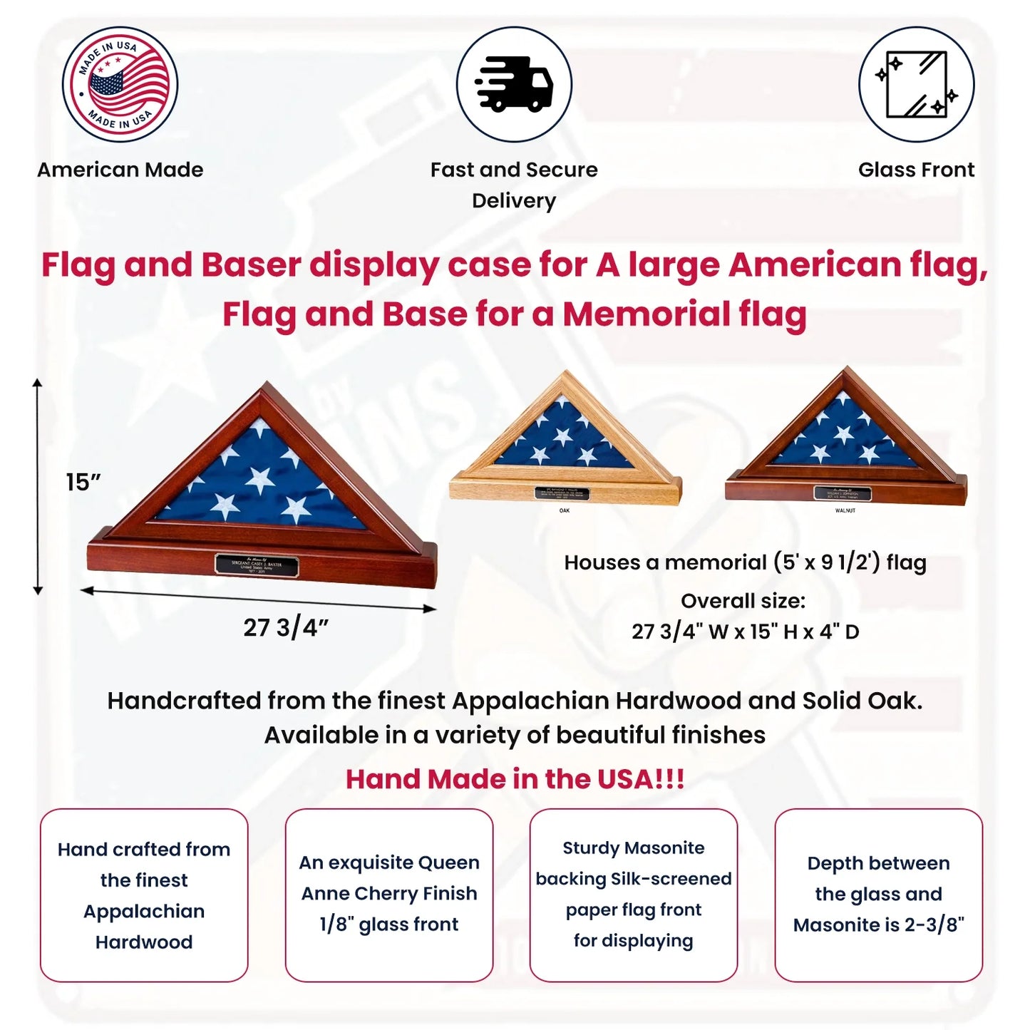 Flag and Baser display case for A large American flag, Flag and Base for a Memorial flag, Large Flag and pedestal display frame