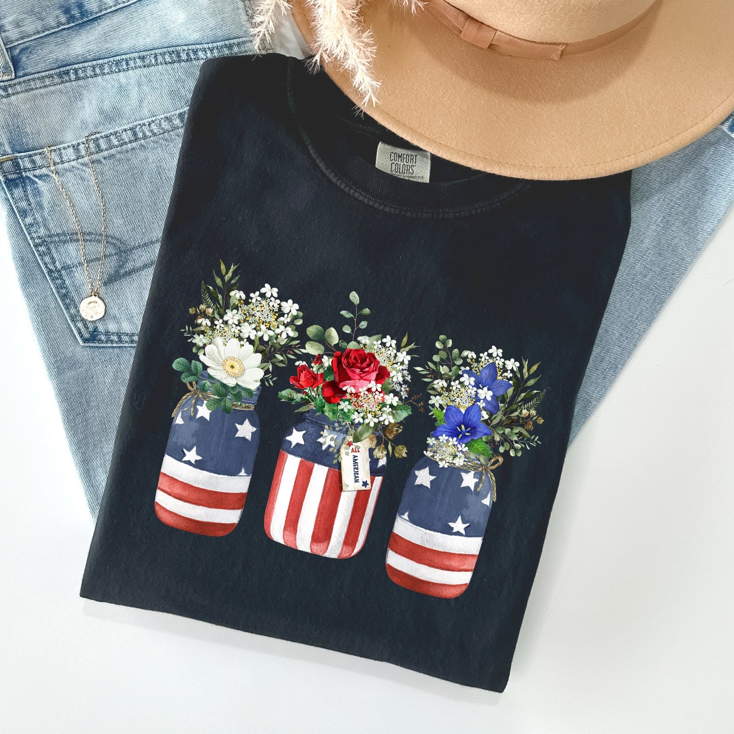 Flowers In Mason Jars, All American, Patriotic Tshirt Comfort Colors T-Shirt