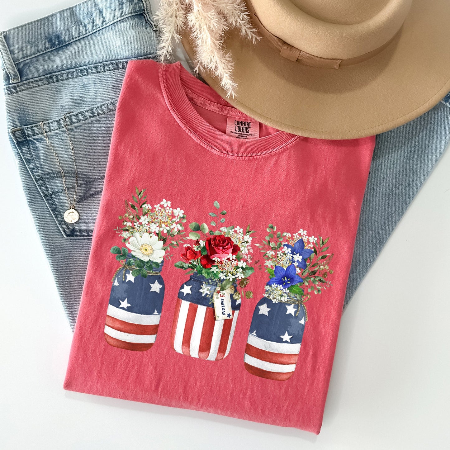 Flowers In Mason Jars, All American, Patriotic Tshirt Comfort Colors T-Shirt