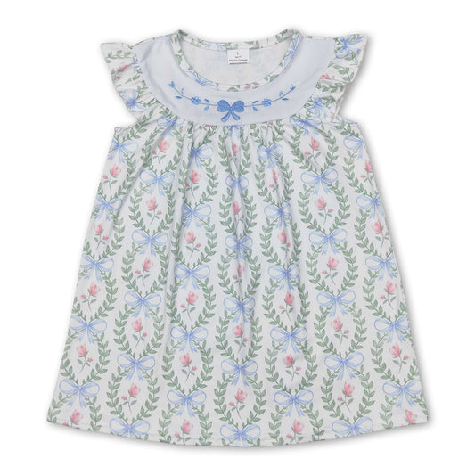 Light blue bow floral baby girls spring summer dress