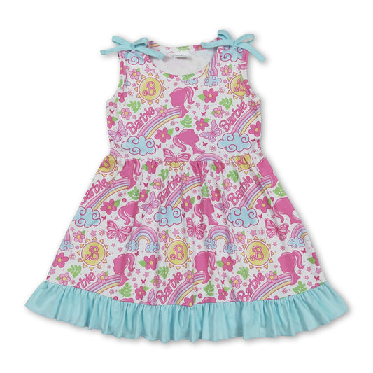 Sleeveless rainbow floral butterfly party girls dresses
