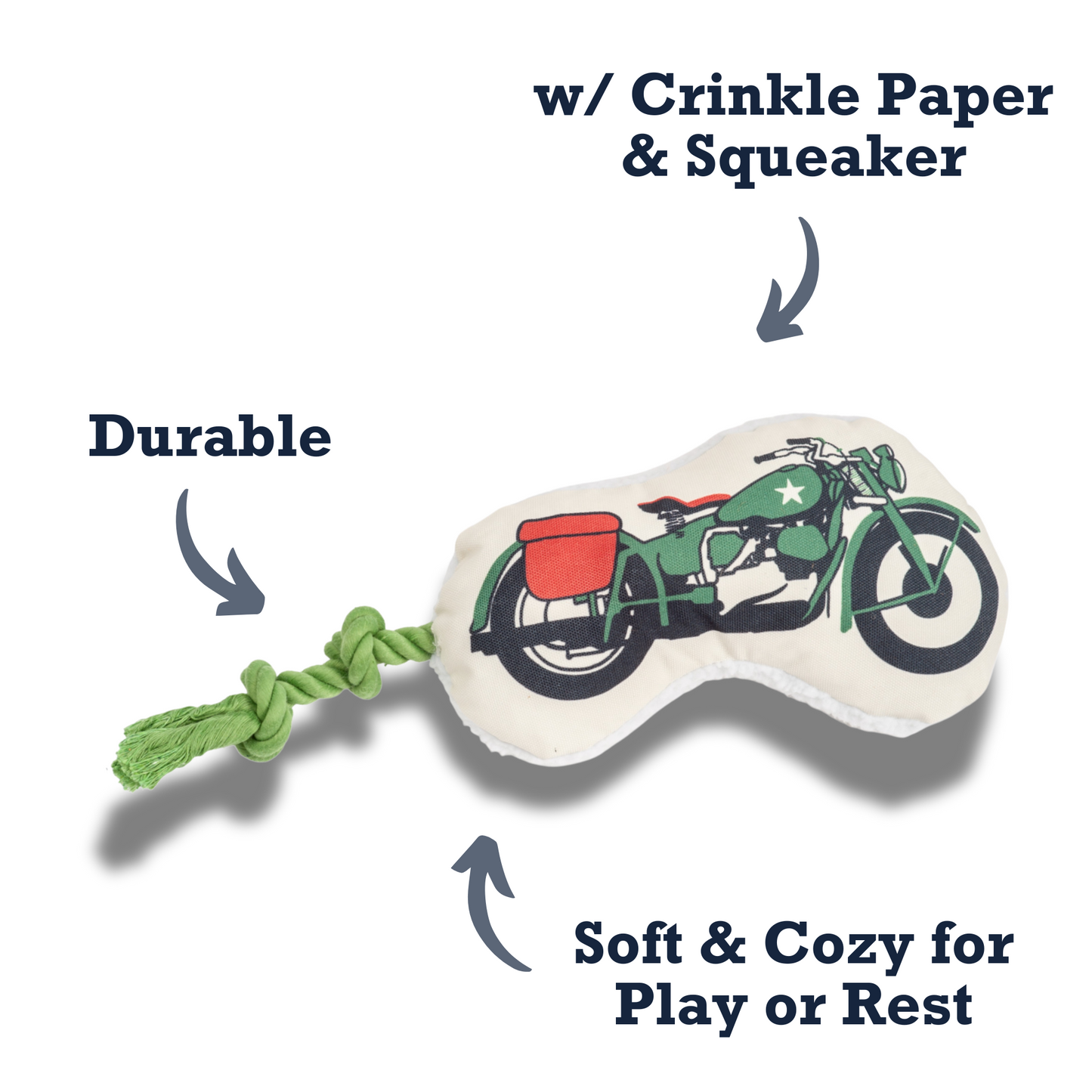 Country Living Retro Army Motorcycle with Squeaker & Crinkle Paper Plush Dog Toy