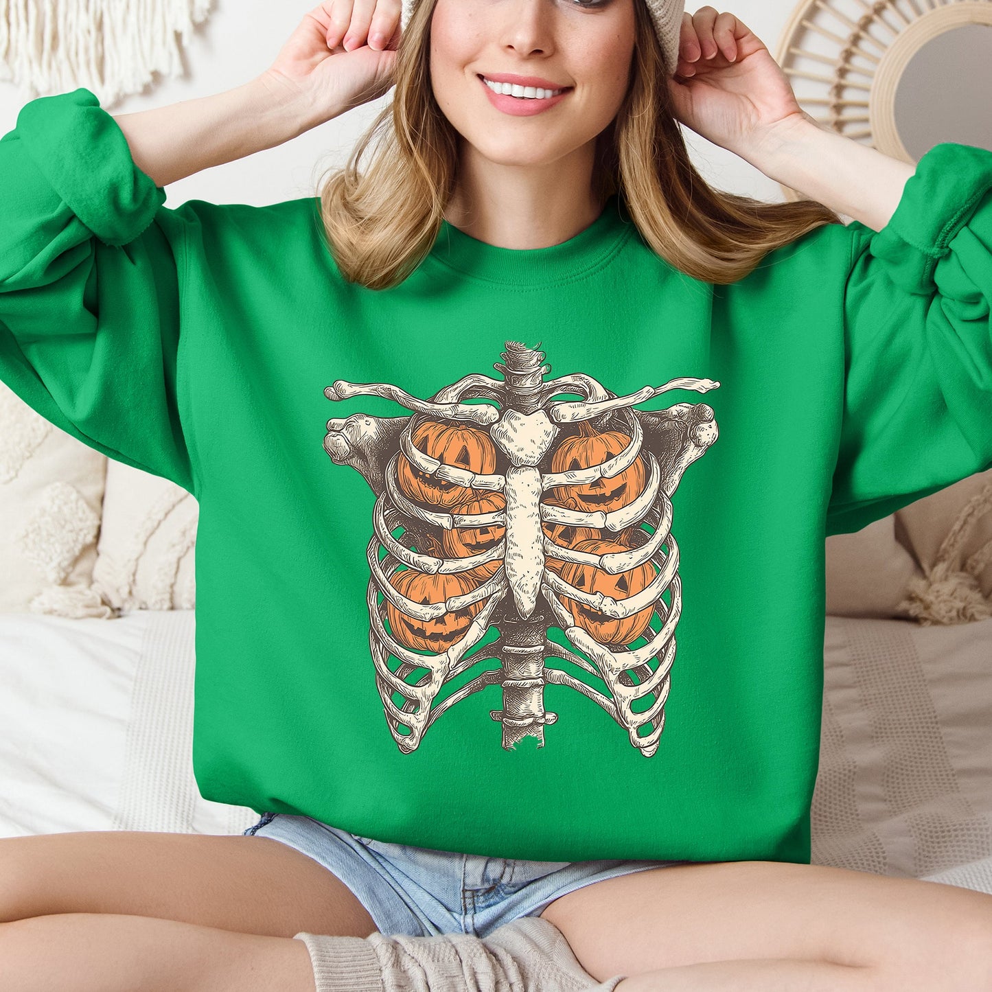 Halloween Skeleton, Pumpkins, Anatomy, Spooky Sweatshirt