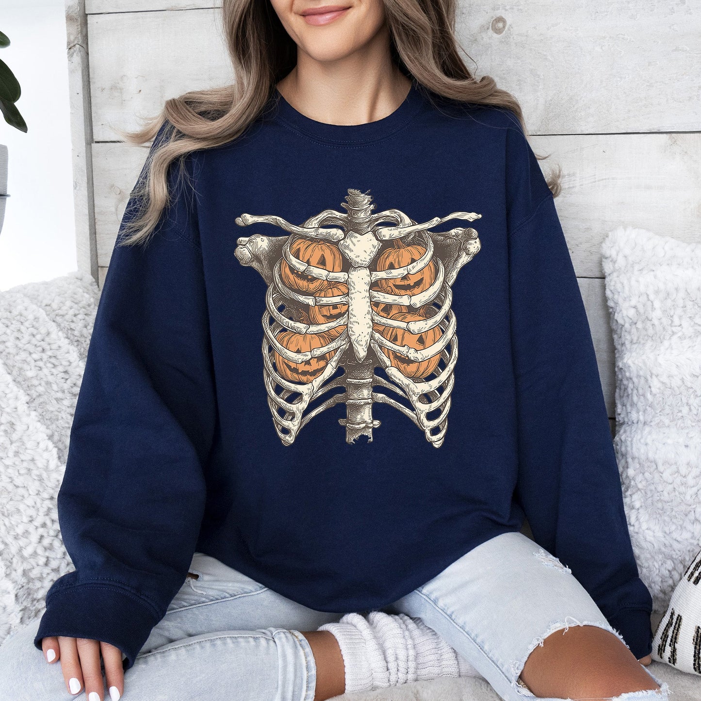 Halloween Skeleton, Pumpkins, Anatomy, Spooky Sweatshirt