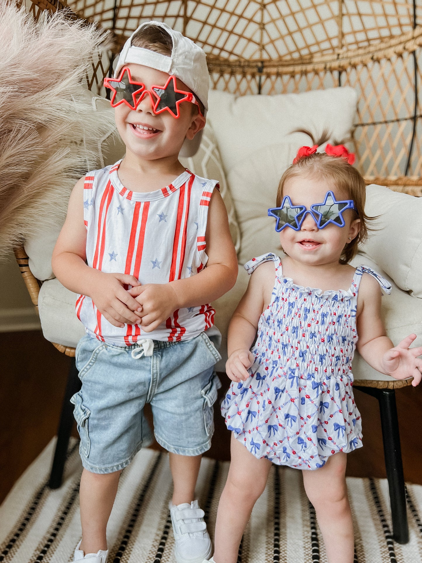 Smocked Red, White and Bows Bamboo Bubble Romper