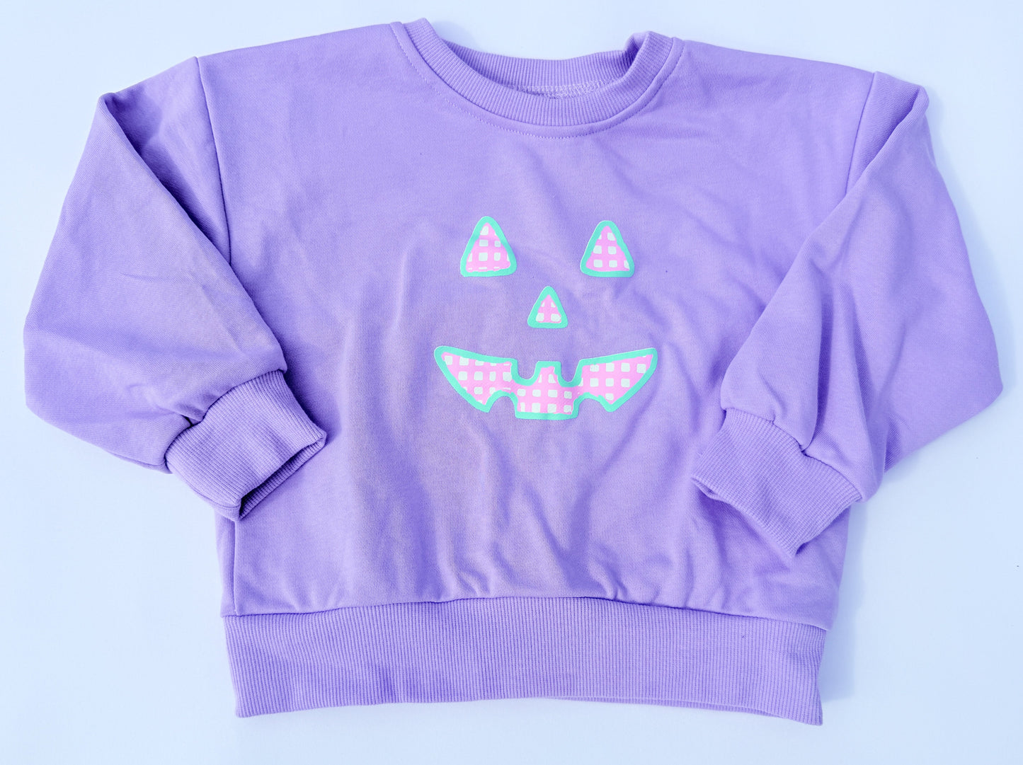 Pastel Gingham Jack-o-Lantern Crewneck Sweatshirt or Romper